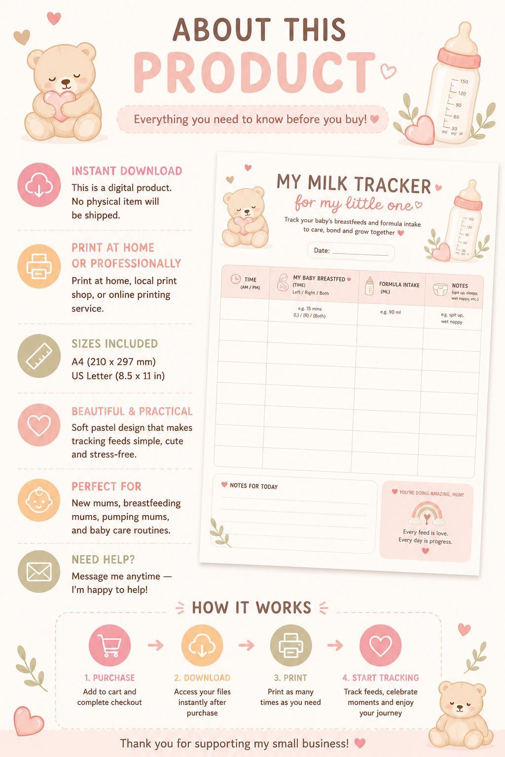 Newborn Baby Milk Visual Tracker Daily Planner Checklist.
