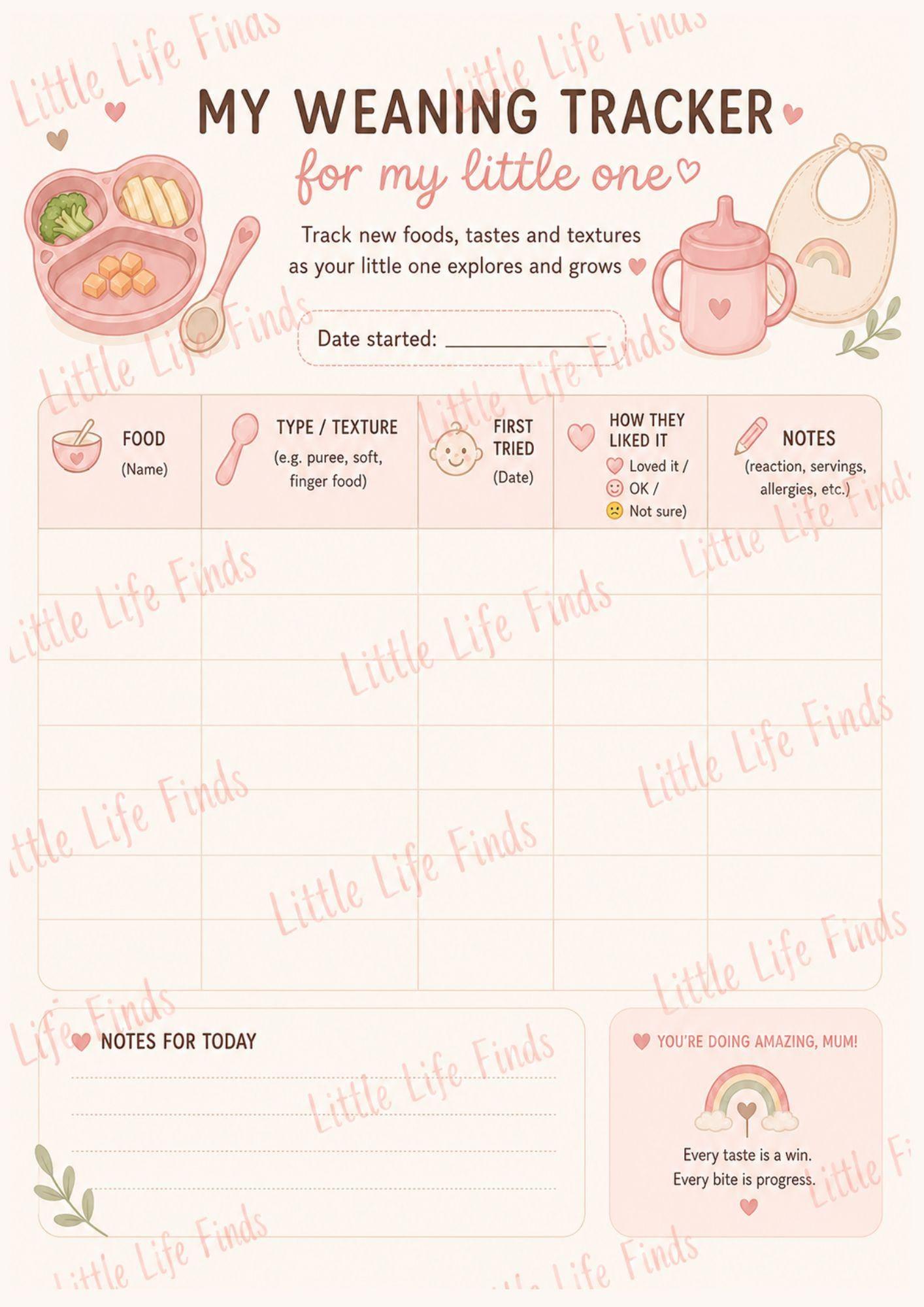 Baby Weaning Tracker.