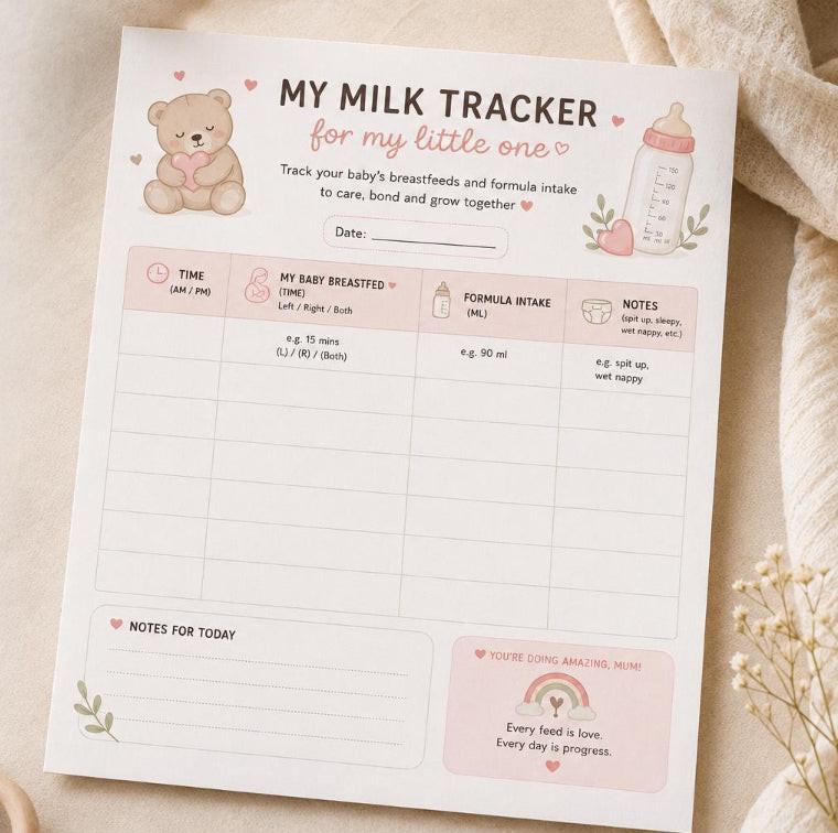 Newborn Baby Milk Visual Tracker Daily Planner Checklist.