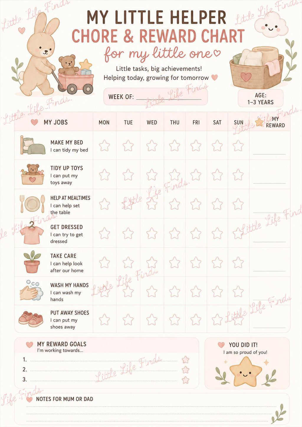 Toddler Visual Achievement Chore Reward Chart.