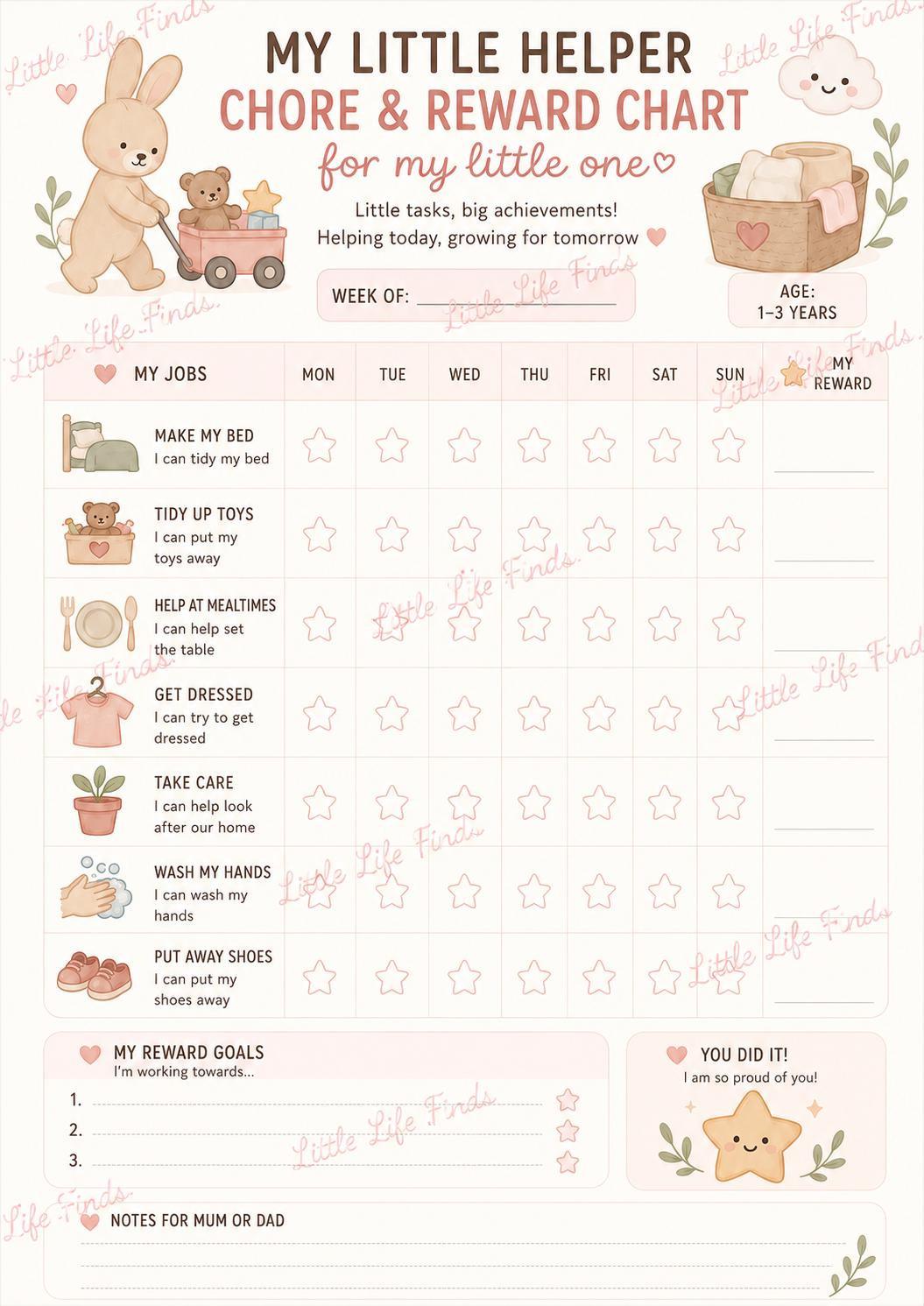 Toddler Visual Achievement Chore Reward Chart.