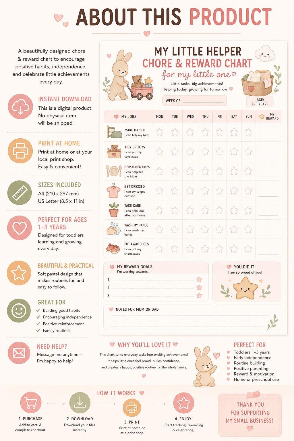 Toddler Visual Achievement Chore Reward Chart.