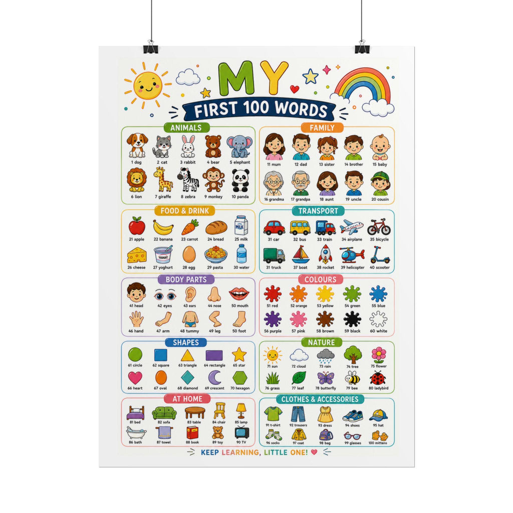 First 100 Words Rolled Poster | Kids Educational Wall Chart.