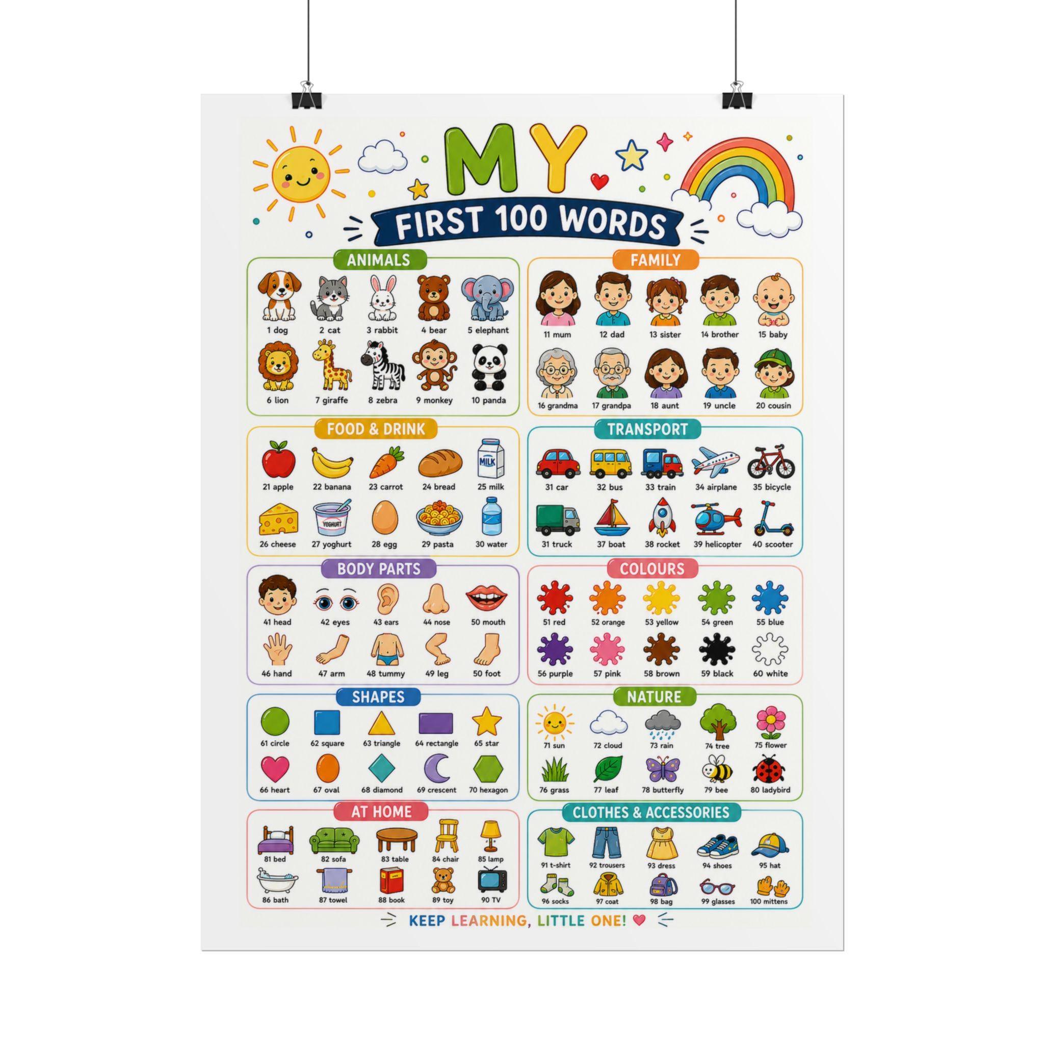 First 100 Words Rolled Poster | Kids Educational Wall Chart.