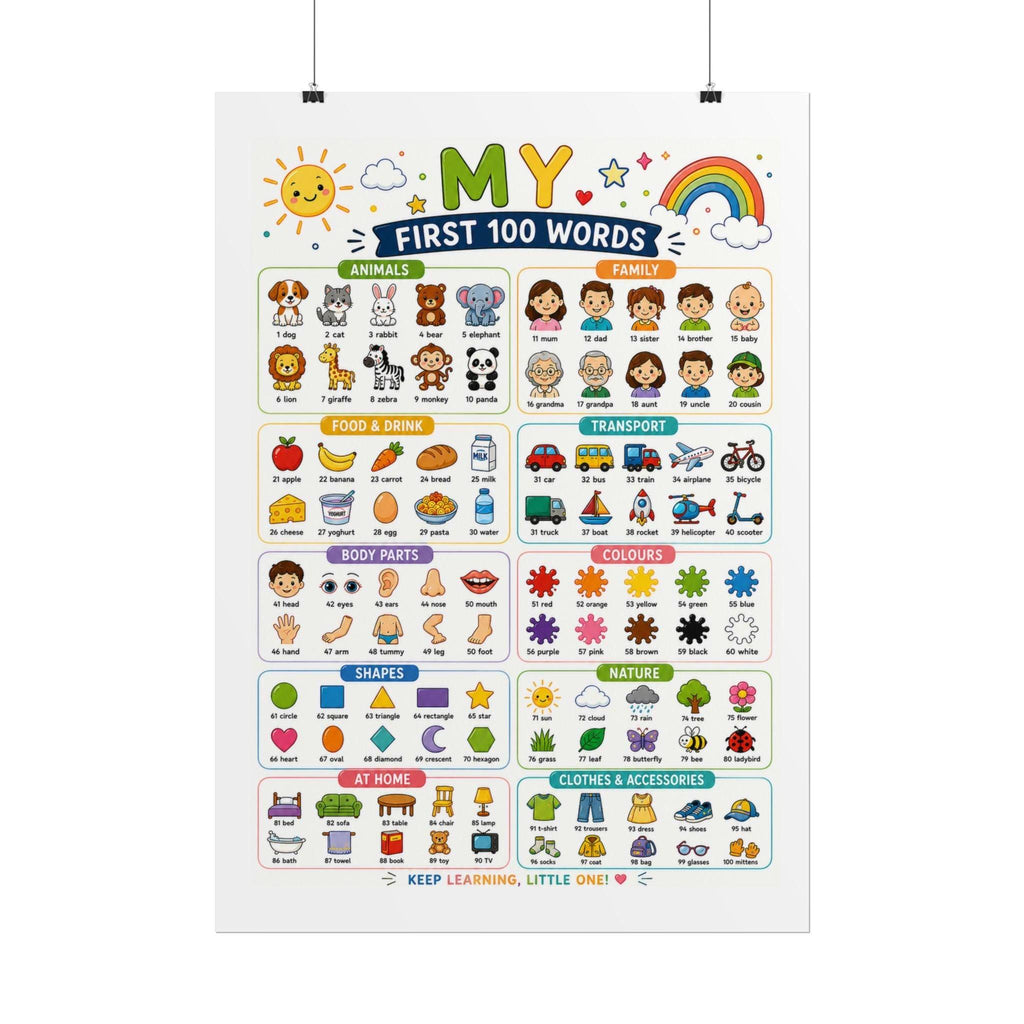 First 100 Words Rolled Poster | Kids Educational Wall Chart.