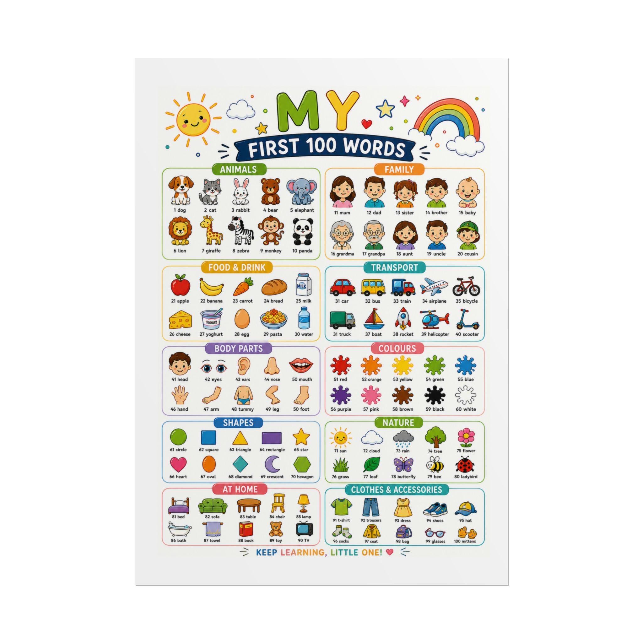 First 100 Words Rolled Poster | Kids Educational Wall Chart.