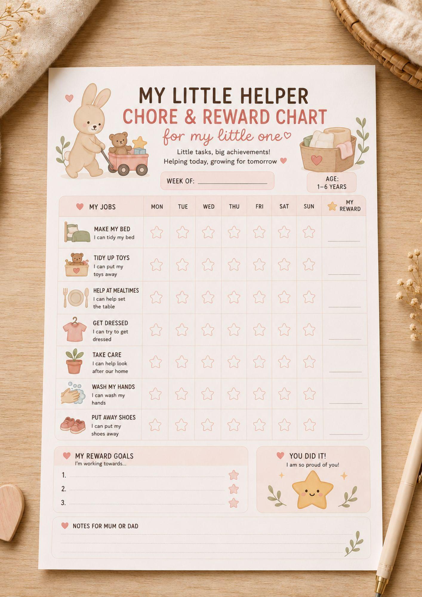 Toddler Visual Achievement Chore Reward Chart.
