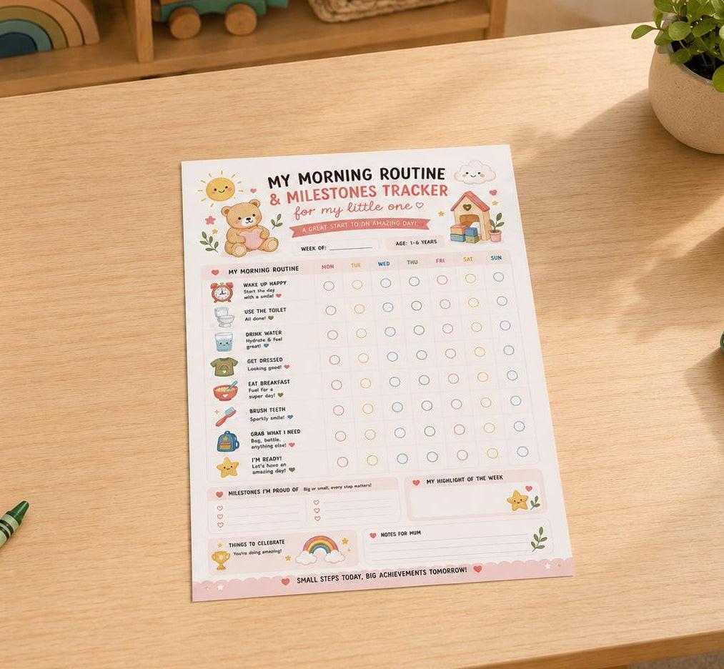 Morning Visual Routine Chart for Kids | Printable PDF Checklist.