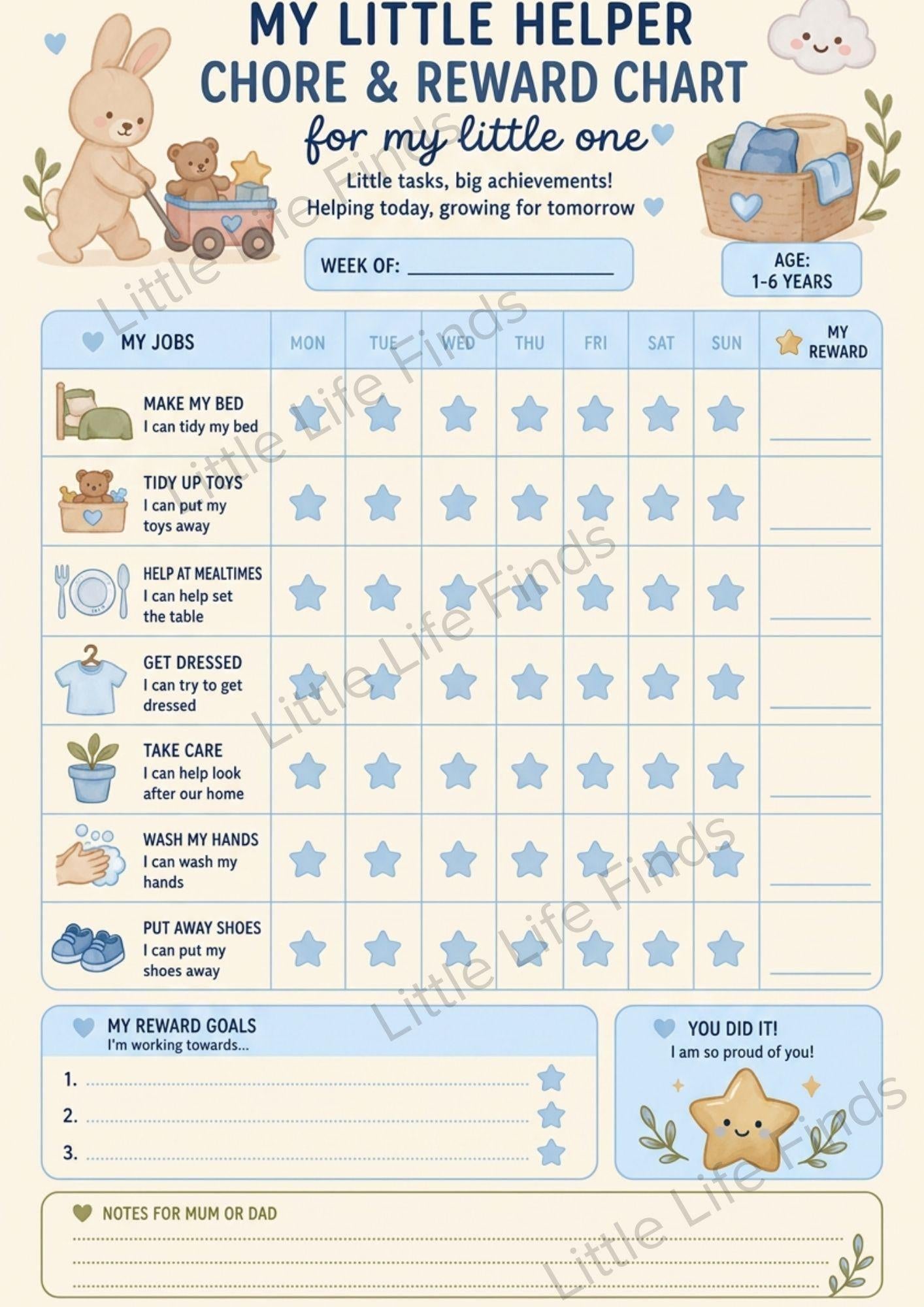 Toddler Visual Achievement Chore Reward Chart.