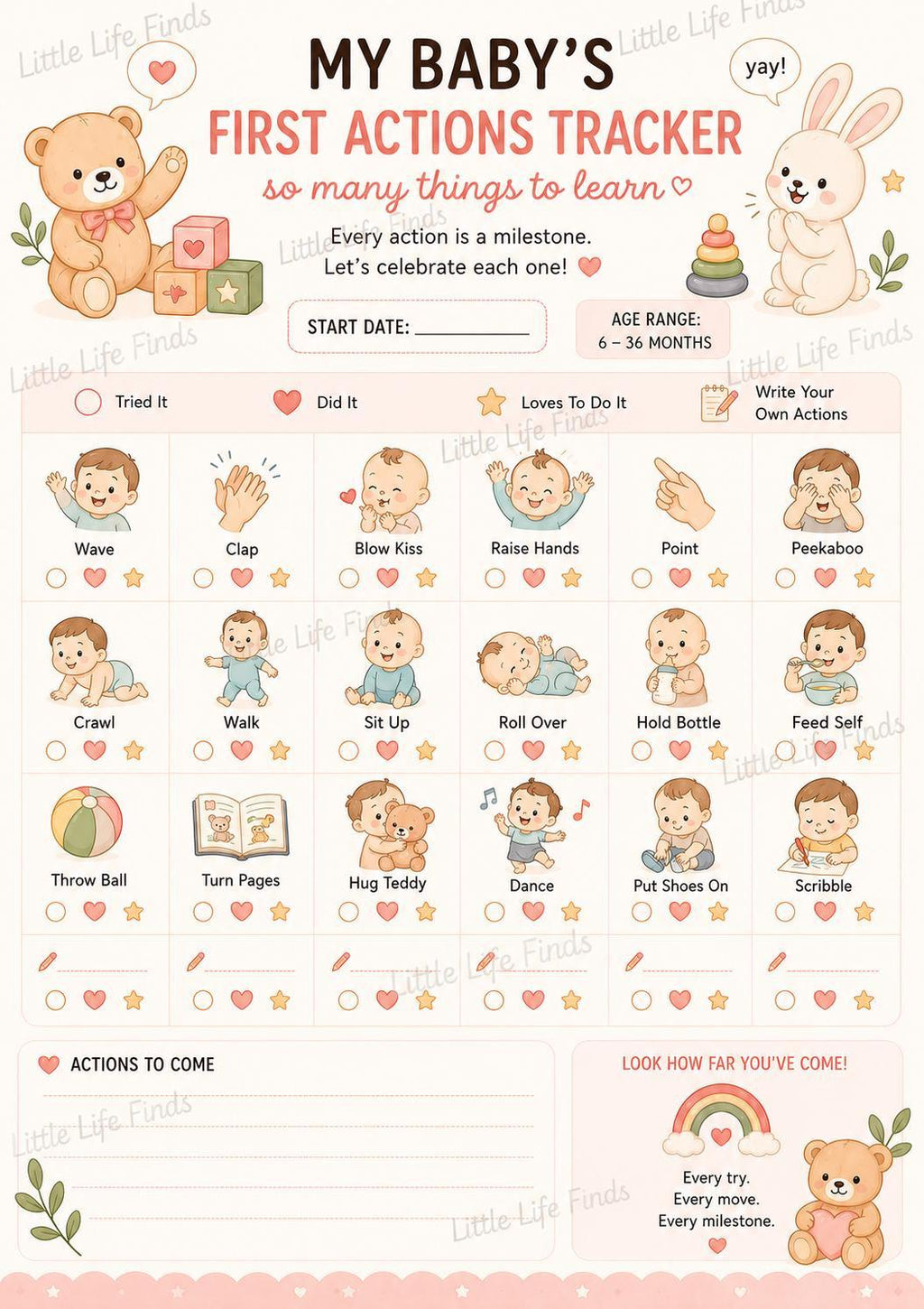 Baby First Words & Actions Printable Tracker Bundle | PDF Digital Download.