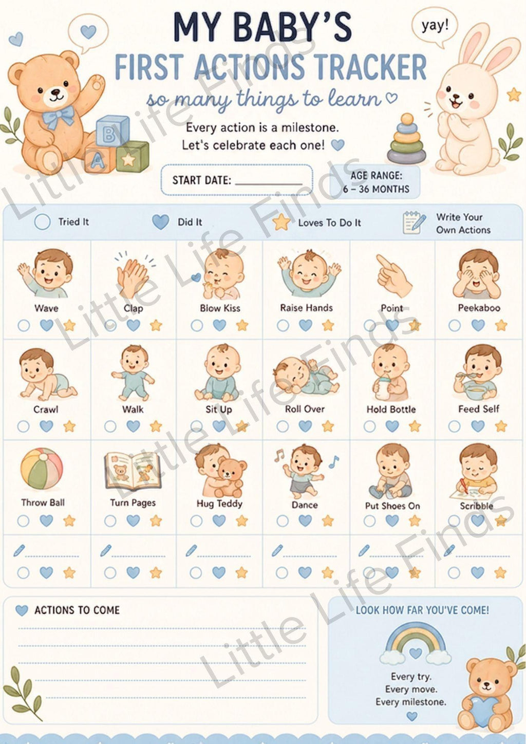 Baby First Words & Actions Printable Tracker Bundle | PDF Digital Download.