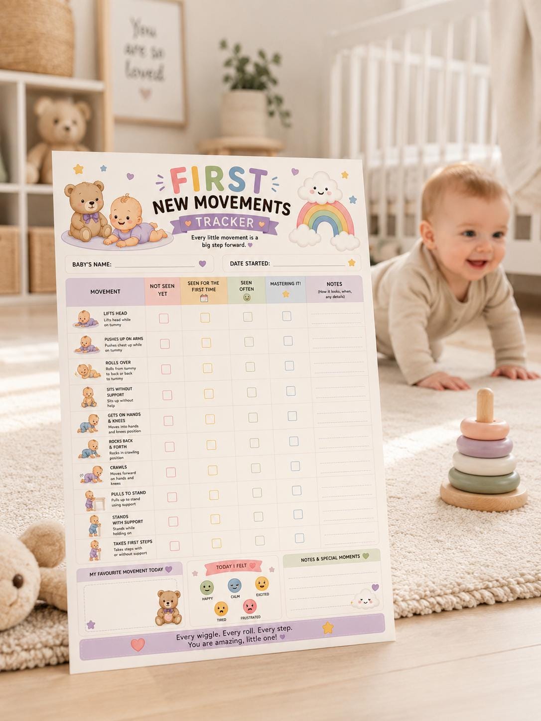 Baby Milestone Tracker Printable | Development Checklist | First Steps Keepsake.
