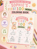 Personalised Girls First 100 Words  Teddy Coloring Book Printable.