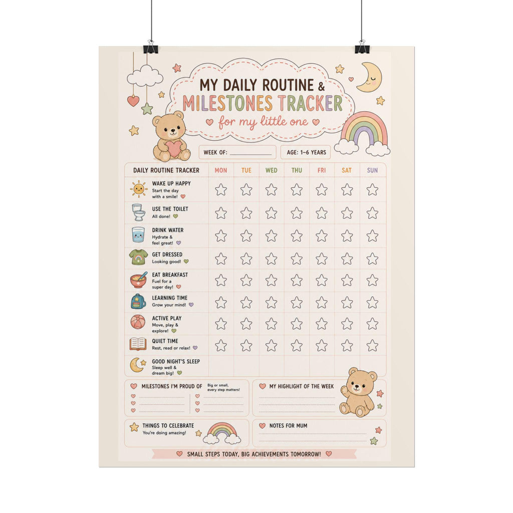 Daily Routine Milestones Tracker Rolled Poster | Kids Behavior Chart, Toddler Routine
