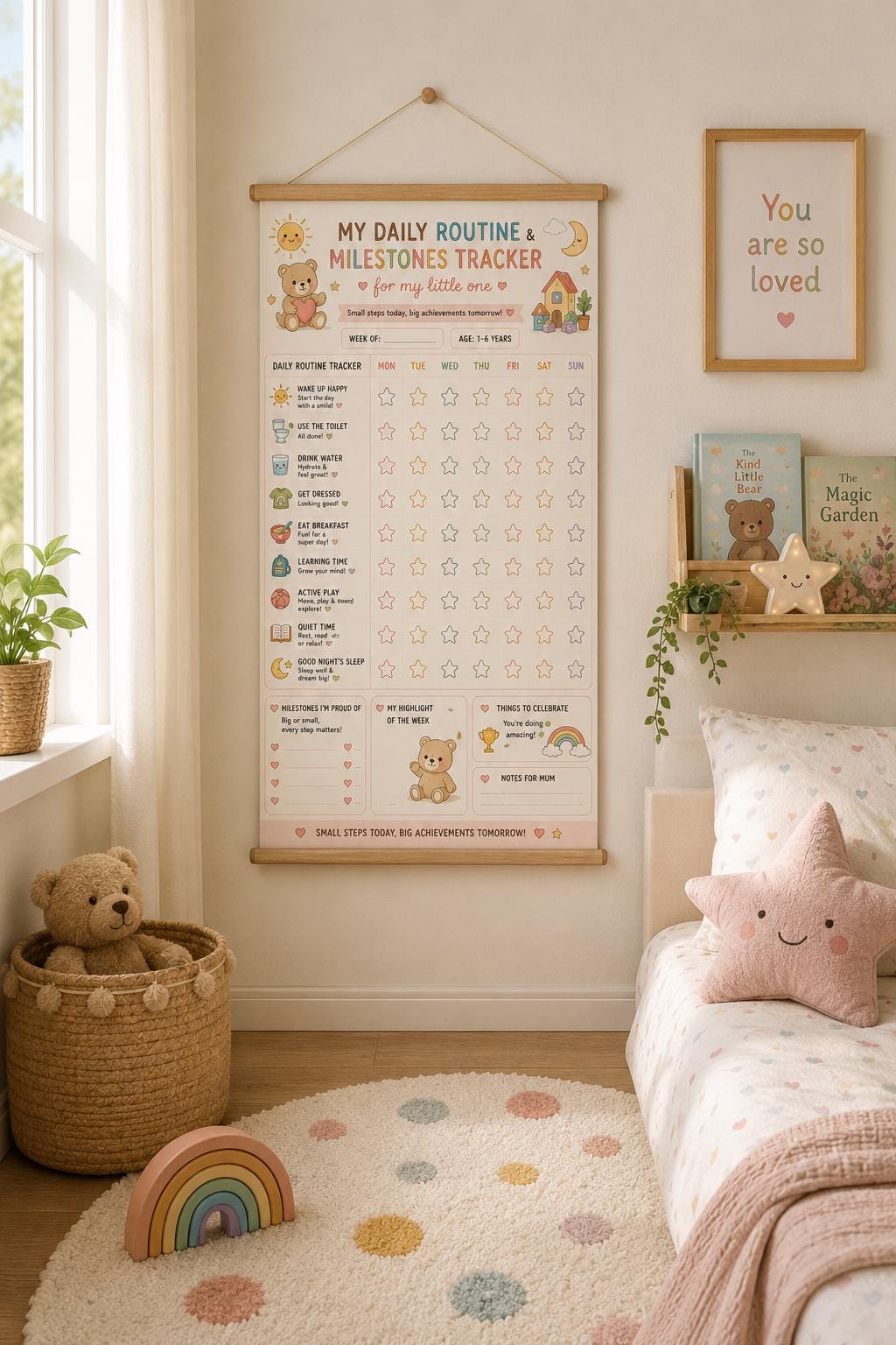 Daily Routine Milestones Tracker Rolled Poster | Kids Behavior Chart, Toddler Routine