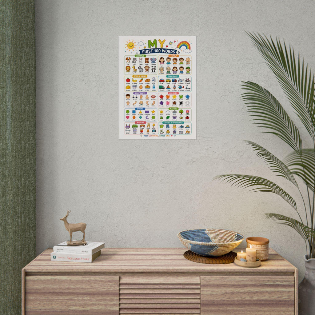 First 100 Words Rolled Poster | Kids Educational Wall Chart.