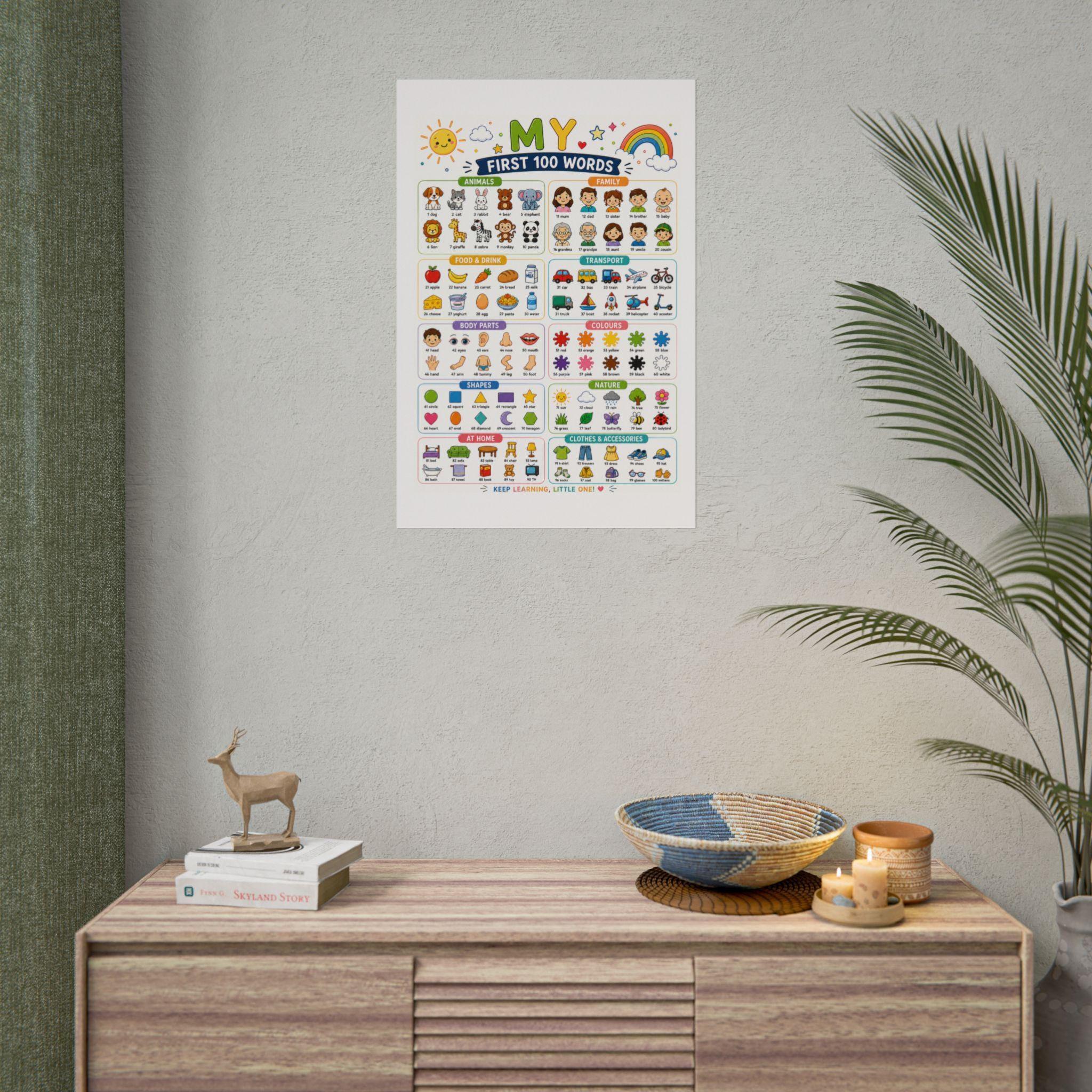 First 100 Words Rolled Poster | Kids Educational Wall Chart.