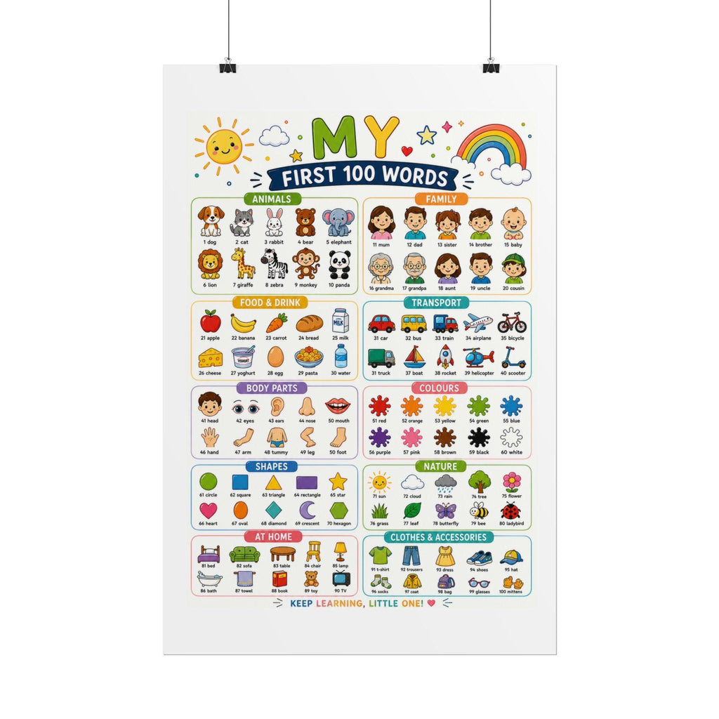 First 100 Words Rolled Poster | Kids Educational Wall Chart.