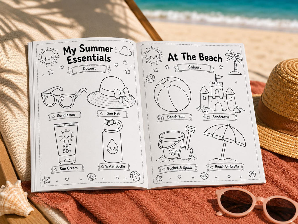 Personalized Summer Coloring Book for Kids Vacation Activity Book Holiday Keepsake Gift Travel Entertainment.