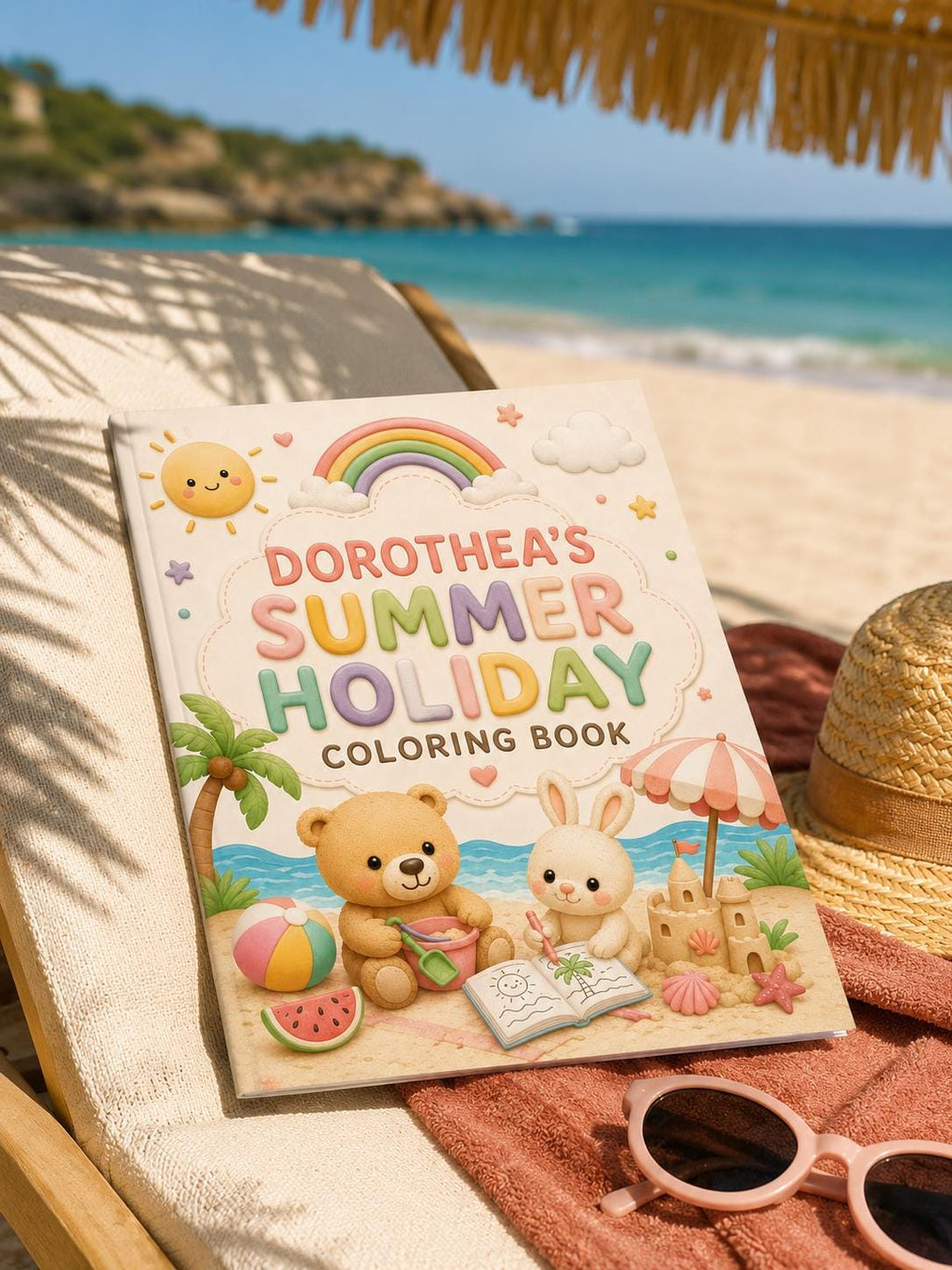 Personalized Summer Coloring Book for Kids Vacation Activity Book Holiday Keepsake Gift Travel Entertainment.