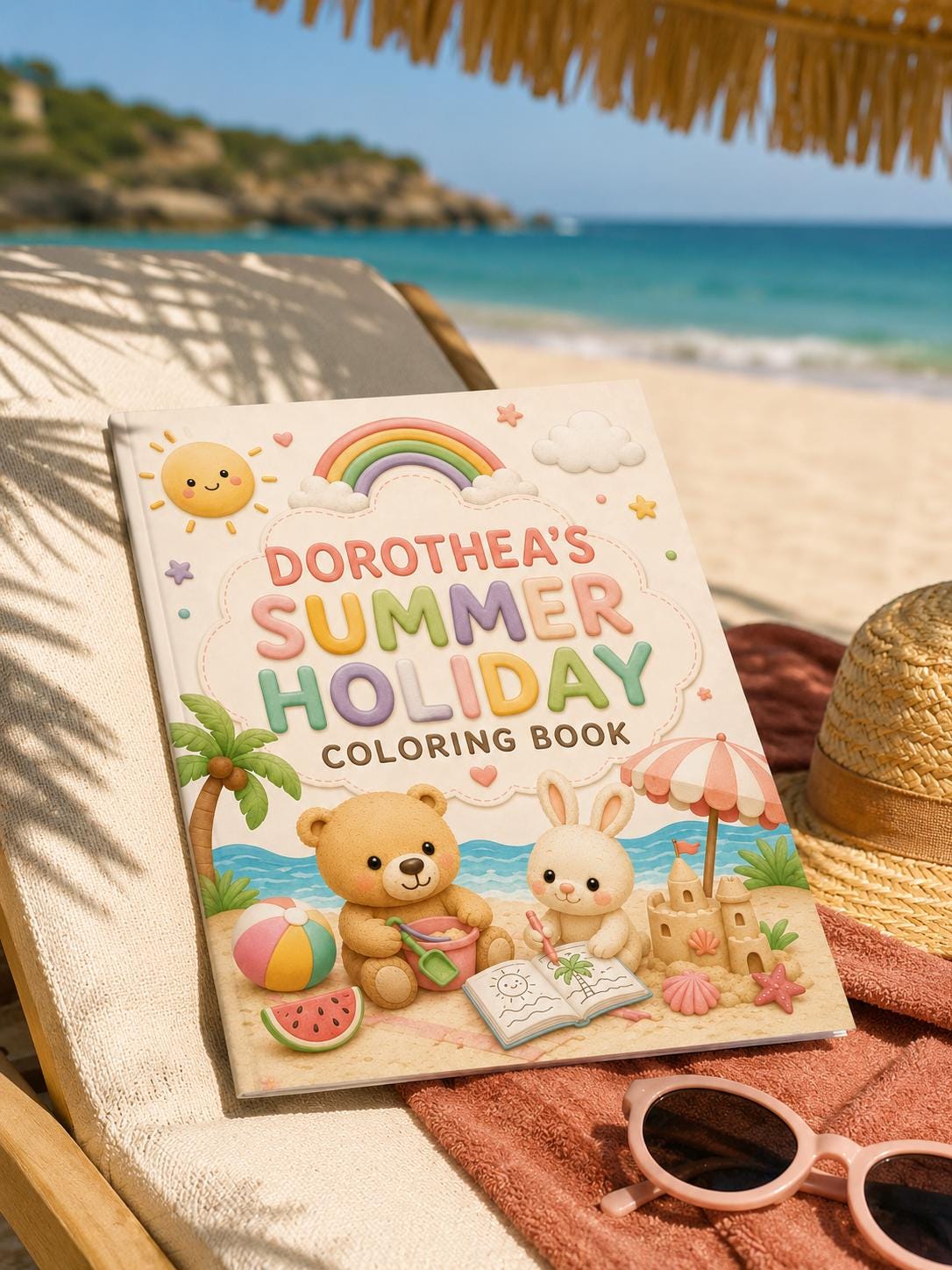 Personalized Summer Coloring Book for Kids Vacation Activity Book Holiday Keepsake Gift Travel Entertainment.